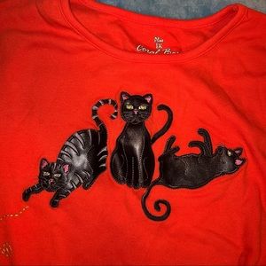 Coral bay black cat orange 3/4 sleeve top